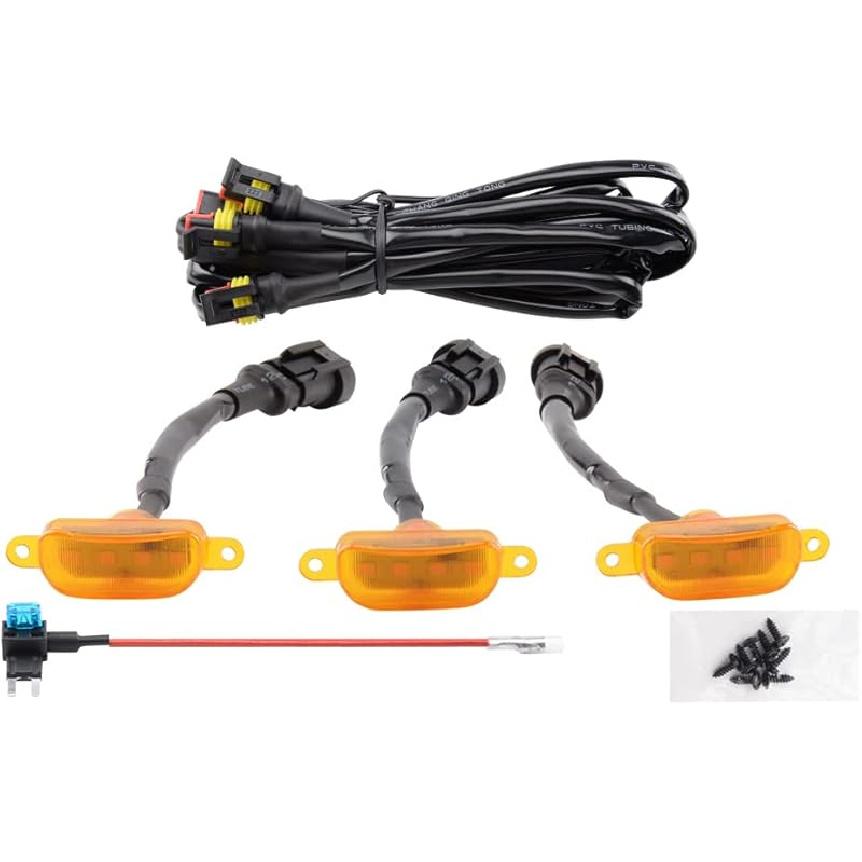 Amber LED Lights 3PCS Front Grille Raptor Lamps Car Accessories With Harness And Fuse, Compatible With 2004- For-D F150 & 2013-2018 Ram 1500 Raptor