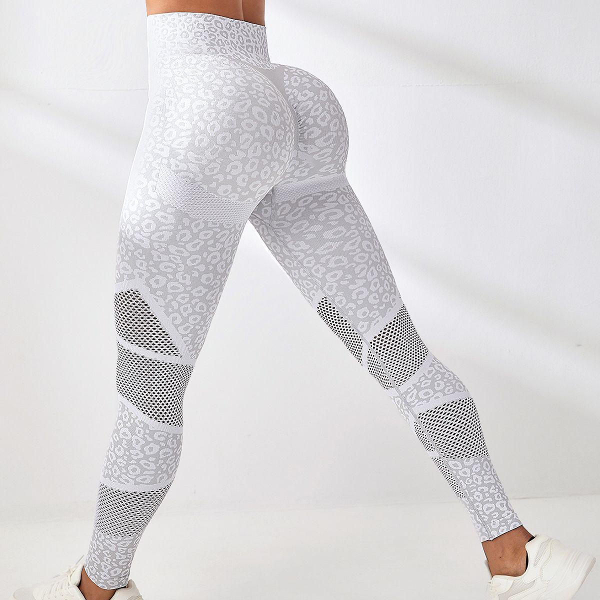 

Женские бесшовные леопардовые сетчатые брюки для йоги - Леггинсы для бега с высокой талией и эффектом лифтинга бедер Large леопардовый/белый