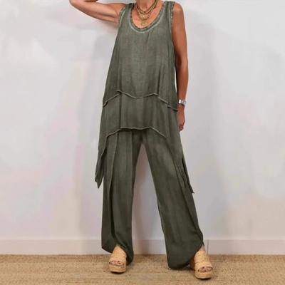 Kadınlar için İki Parça Kıyafetler Günlük Kolsuz Düzensiz Üst Geniş Paça