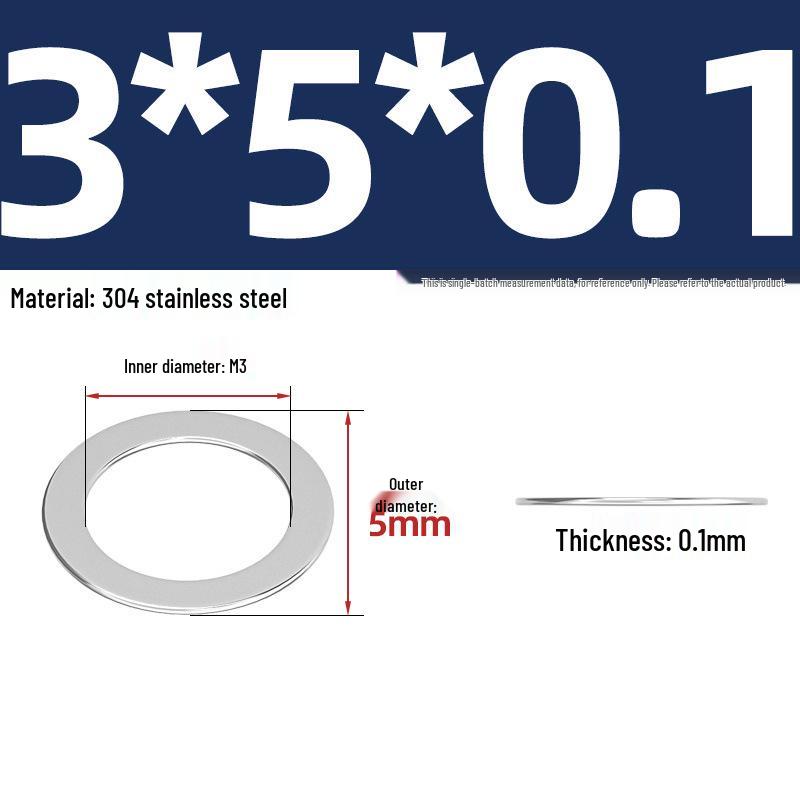 304 Stainless Steel Ultra-Thin Flat Washers - Available in Thickness: 0.1mm, 0.2mm, 0.3mm, 0.5mm