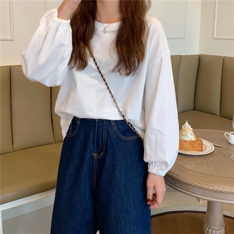 2025 Spring Women's Solid Color Lantern Sleeve Loose T-Shirt