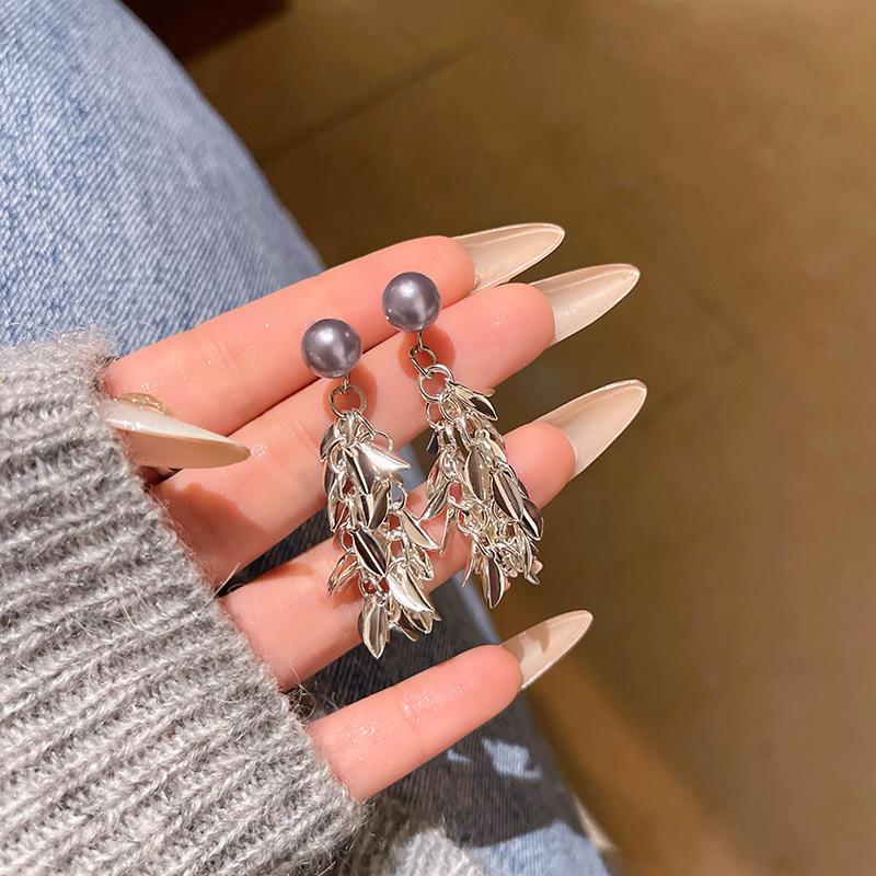 Long Fringed Zircon Earrings Light Luxury Niche Versatile Temperament Bow Stud Earrings