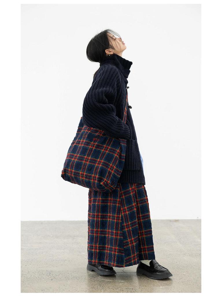 Red & Blue Plaid Wool Crossbody Shoulder Bag - Women's Trendy Two-Way Handbag (2025)