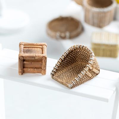3Pcs/Set Dollhouse Miniature Resin Woven Basket Food Storage Picnic Basket Furniture Model For Doll House Accessories Decoration