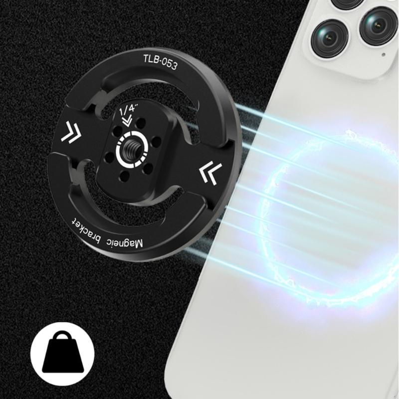 1/4in Screw Hole & Cold Shoe Magnetic Phone Holder Base for Ball Head Gimbals Phone Stand Aluminum Mount Base Quick Setup