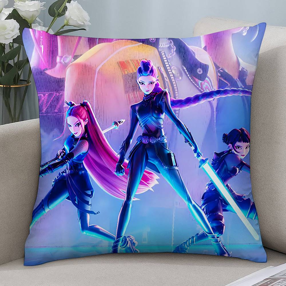 K-Kpop D-Demon H-Hunters Pillow Case Short Plush Print Square Throw Pillow Covers Sofa Home Cushion Decor