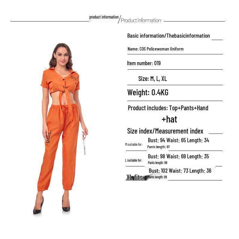 

Женский костюм заключенного на Хэллоуин для косплея и вечеринок XL