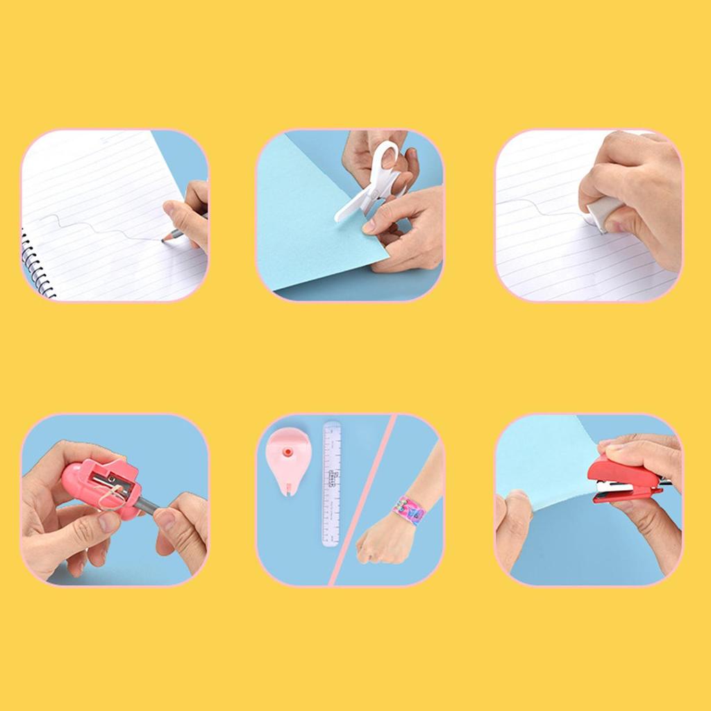 Stationery For Kids | 6 In 1 Airplane Stationery Set For Boys Girls | Hides Scissors, Pencil Sharpener, Ruler Slap Bracelet, Eraser, Stapler, Pencil,