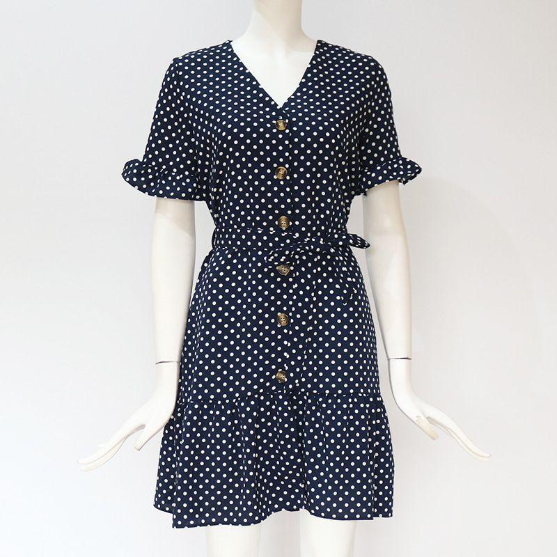 Timeless Ladies Womens Polka Dot V-neck Short Sleeve Summer Shirt Dress In Premium Quality