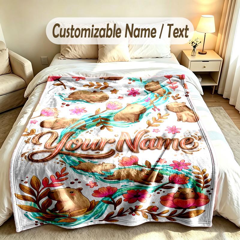 Floral Theme Custom Blanket Personalized Name & Text Customized Soft Warm Throw Blanket Home Decor