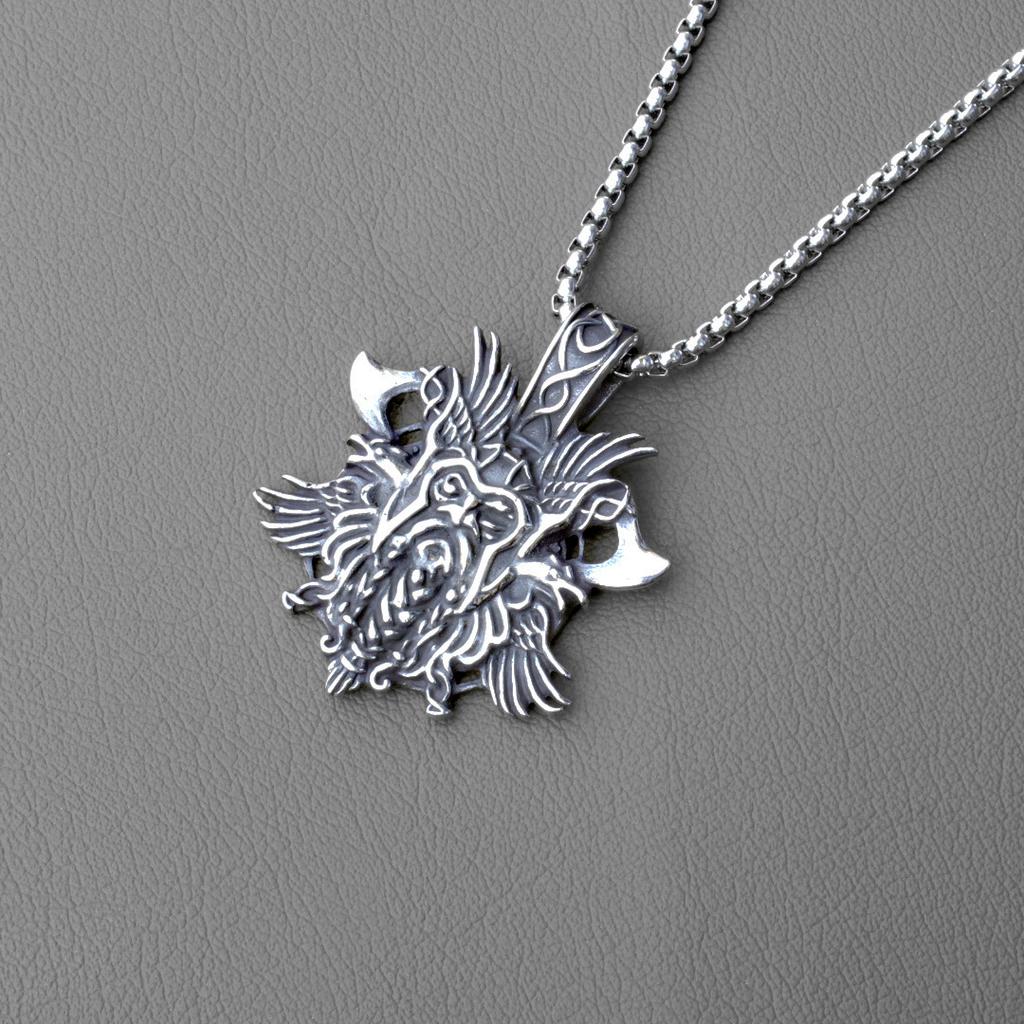 Nordic Mythology New Viking Face with Double Axe Protector Retro Pendant Necklace Trendy Accessories