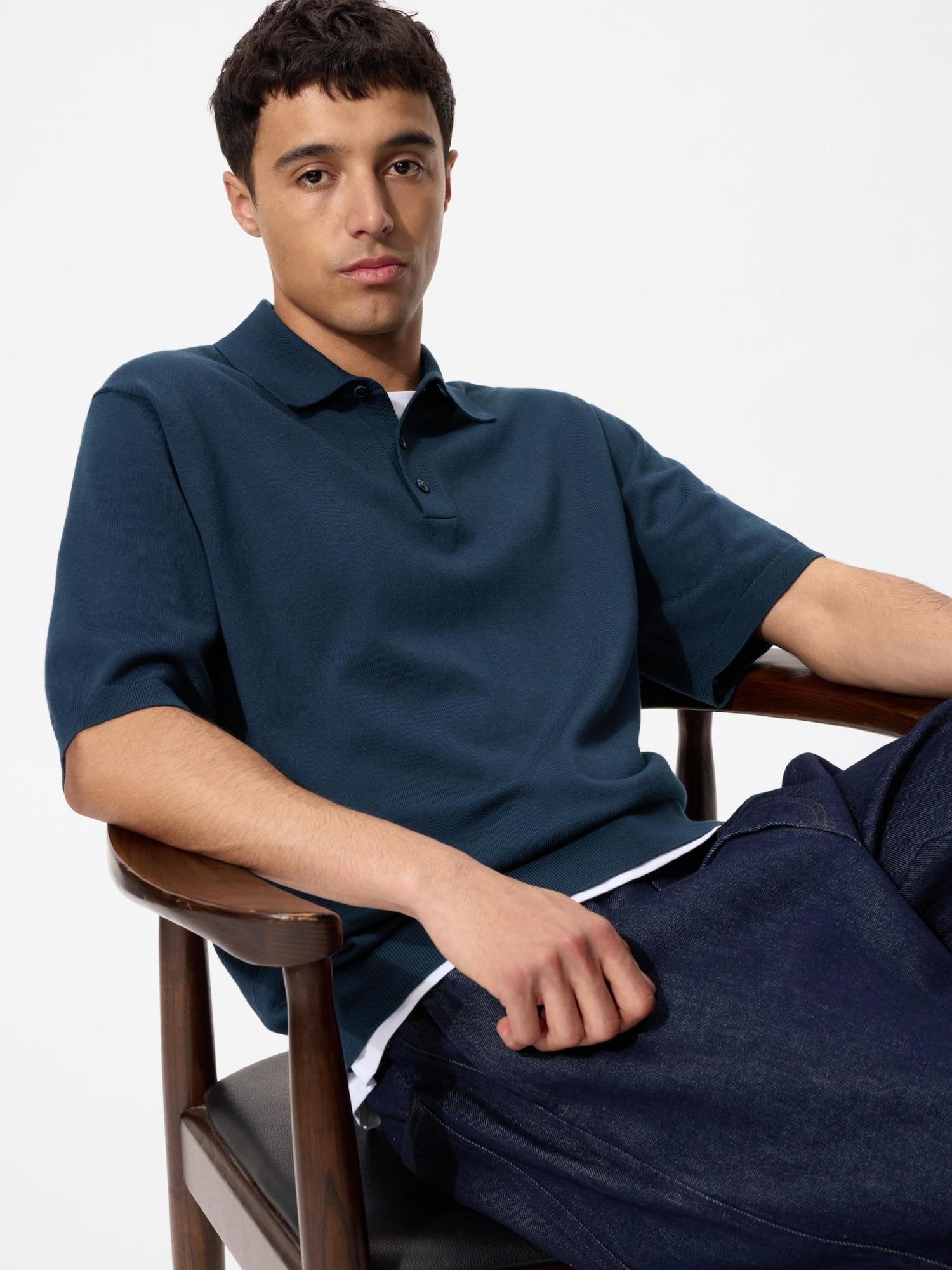 

Uniqlo Моющийся трикотажный свитер-поло с коротким рукавом 68 BLUE/UNISEX S