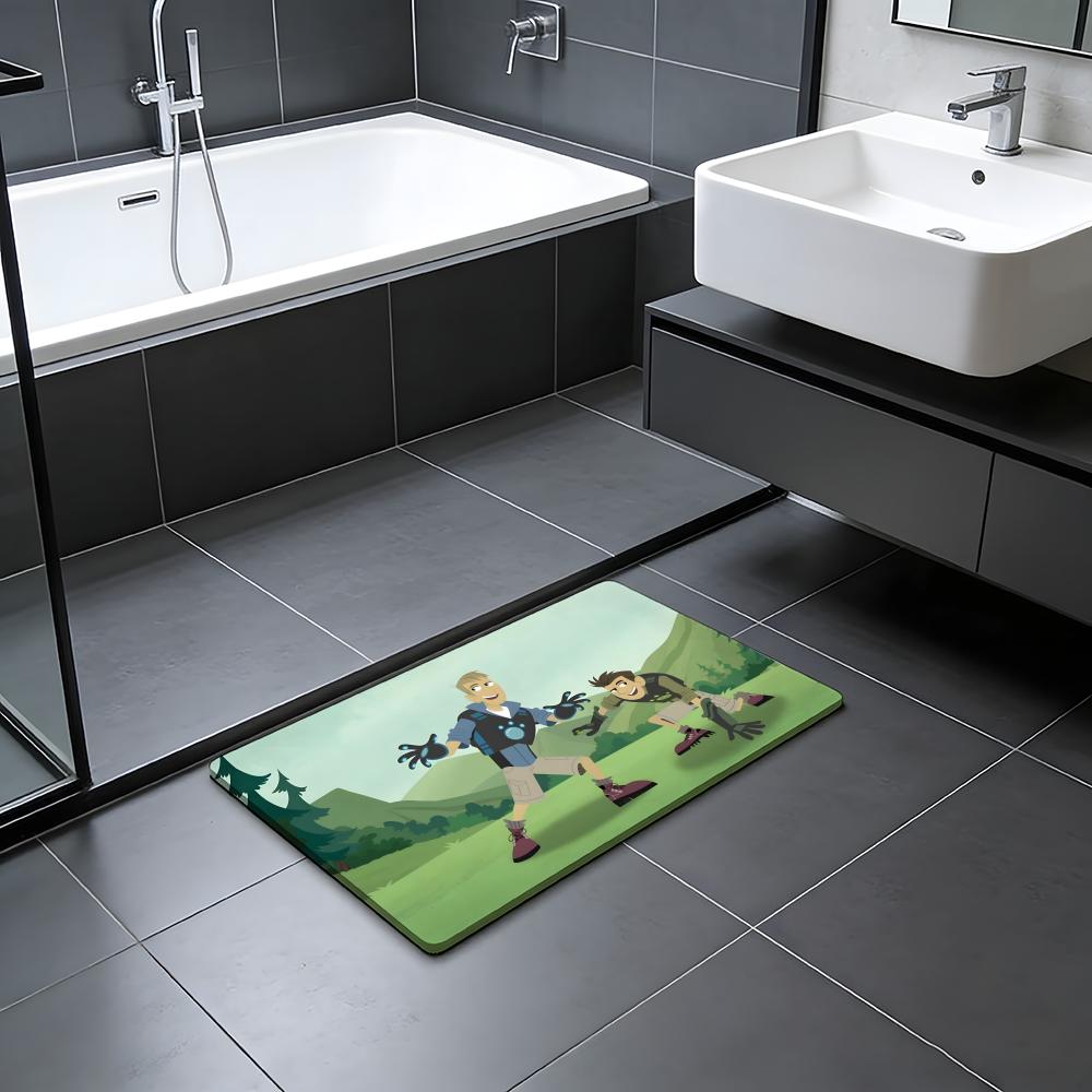 ANIME W-Wild Kratts Fußmatte Saugfähige Fußmatte Rutschfester Eingangsteppich für Badezimmer, Toiletten und WCs