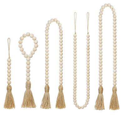 Gift Handmade Garland Home Decor Ornament With Jute Rustic Tassels String Wall Hanging Wood Bead Garland