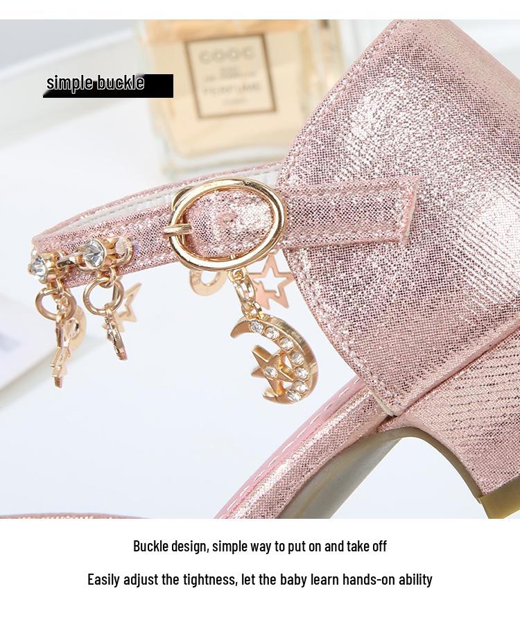 Girls' Crystal Sequin Princess Sandals 2025 - Summer High Heels with Hollow Design