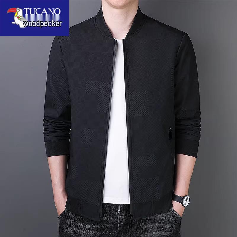 Men's Woodpecker Turn-Down Collar Jacket - Trendy Spring-Autumn Executive Coat, Versatile Business Wear for Dad.