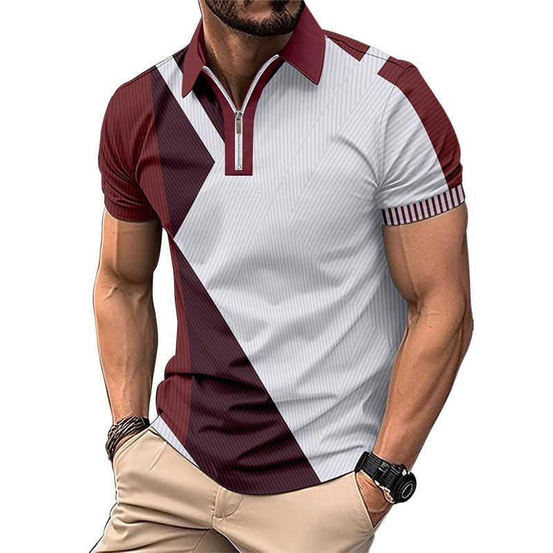 Men's Fashionable Slim-Fit Colour-Blocked Collared T-Shirt Polo Shirt