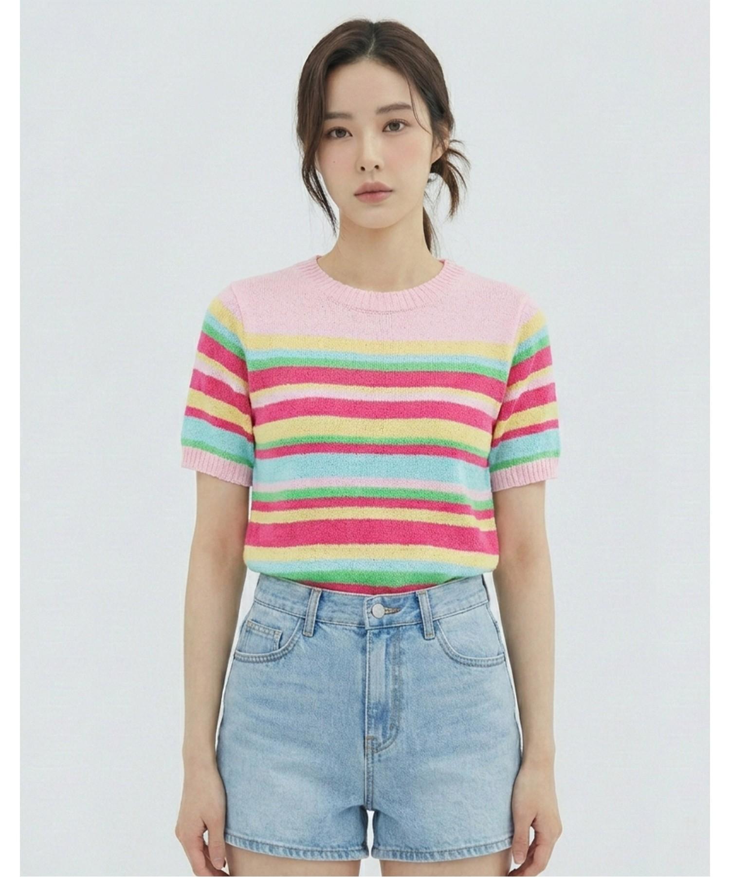 Vanake Color Knit Short Sleeve Knit_Vb35Ktq313Z Color: Pink (Pk)/Free (Free)