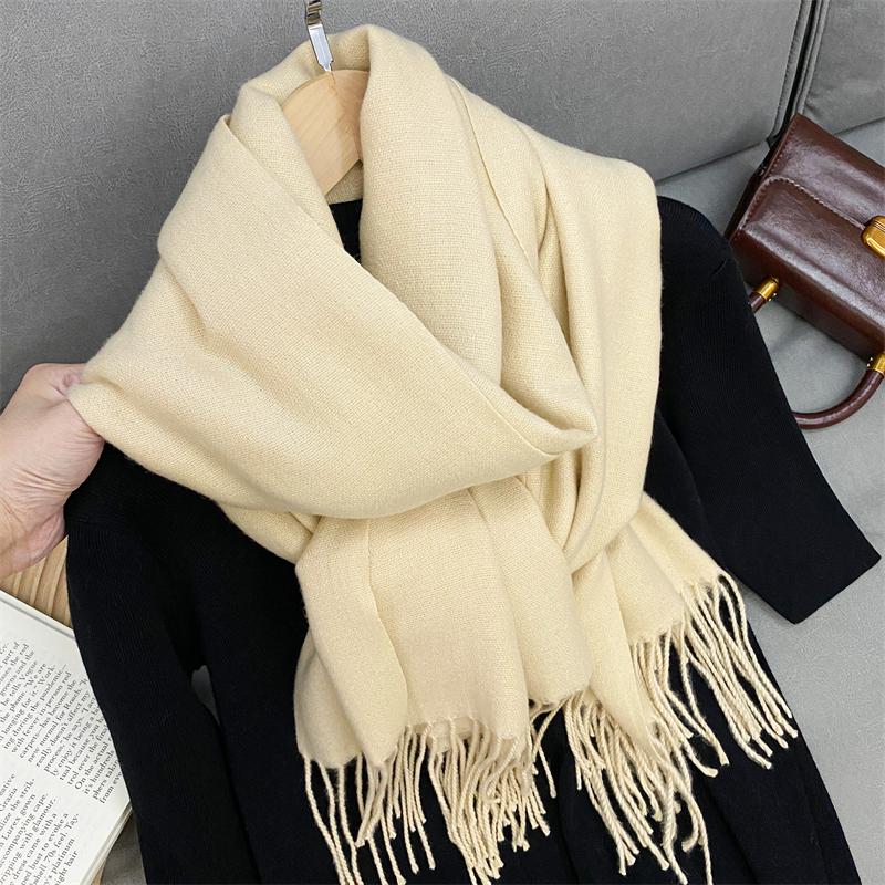 New Fashion Luxury Solid Color Thick Cashmere Winter Warm Scarf Women Pashmina Shawl Wraps Bufanda Female Tassel Scarves