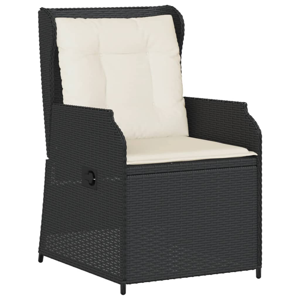 Garden Chair with Cushions 2 Pcs. Adjustable Black Poly Rattan