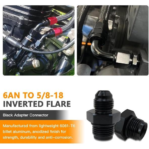 New -6AN 6AN Male Flare to 5/8"-18 Inverted Flare Adapter Fitting Fit for Tru Cooler 40K, Pack of 2, Black