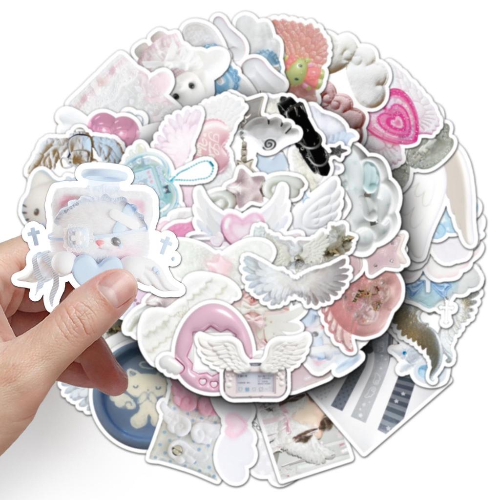 50 PCS Waterproof INS Style Girly Heart Wings Cartoon Stickers for DIY Notebook & Tea Cup Decoration