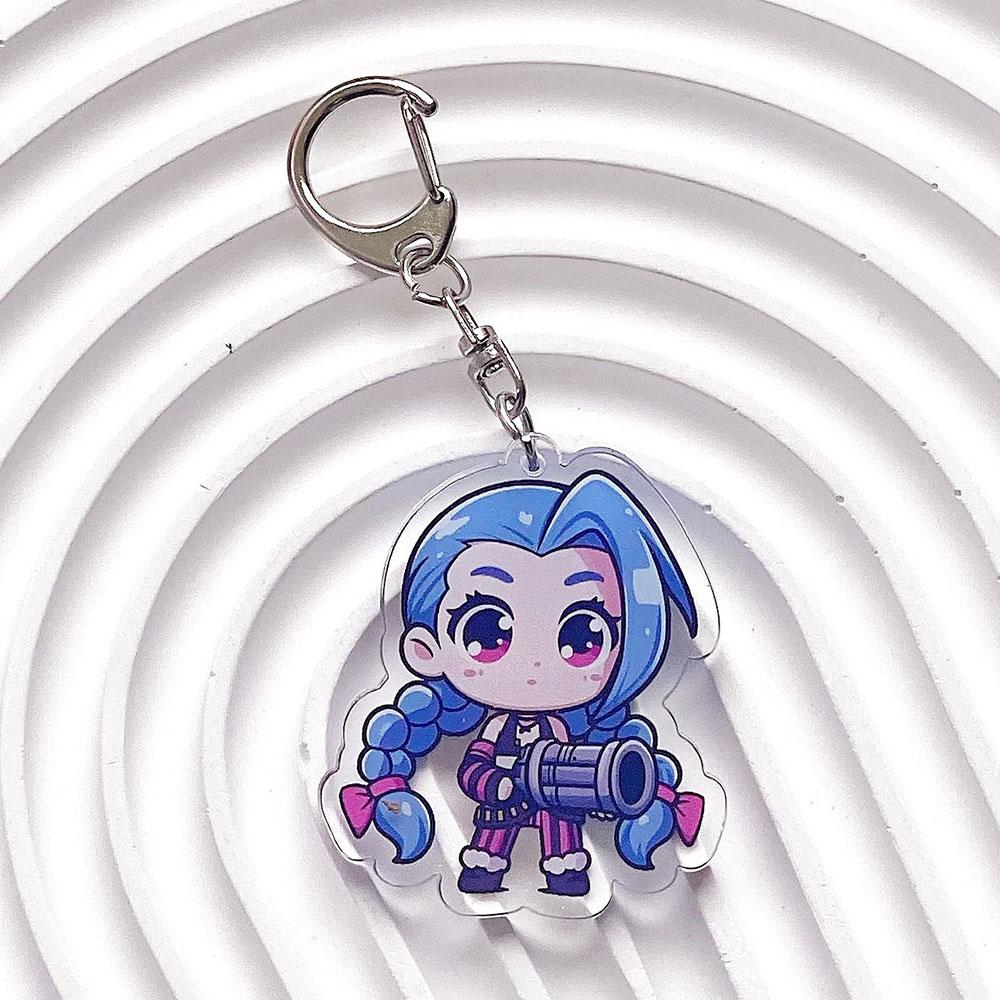 LOL Arcane:League of Legends Jinx Acrylic Keychain Accessories Bag Cute Cartoon Funny Backpack Keyrings Creative Friends Gifts