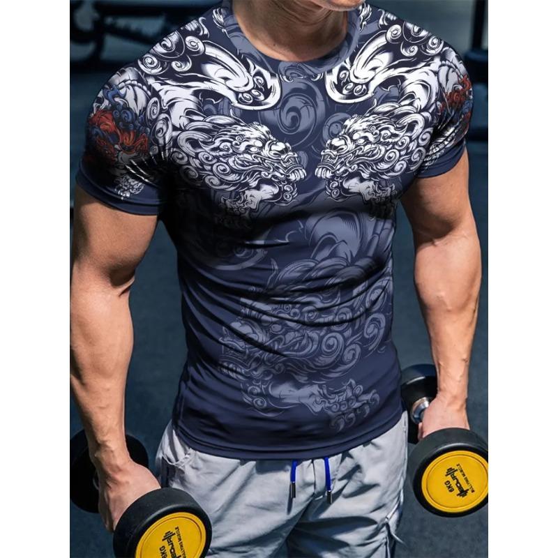 Men's Racing 3D Printed Round Neck Short Sleeve Top Casual Loose Men's T-shirt Daily Sports Sweat Absorbent Short Sleeve