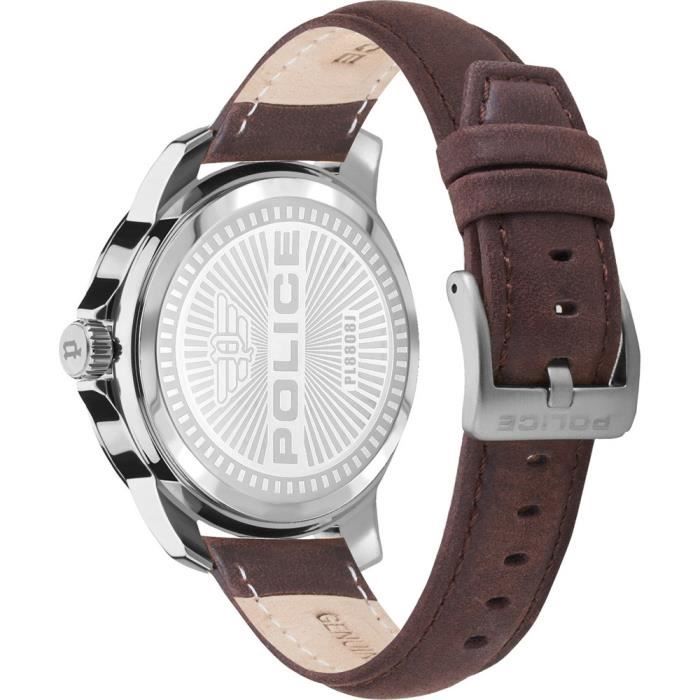 Montre Quartz Homme - POLICE - Mensor PEWJA2207803 - Acier inoxydable - Cadran Bleu - Bracelet Cuir Marron