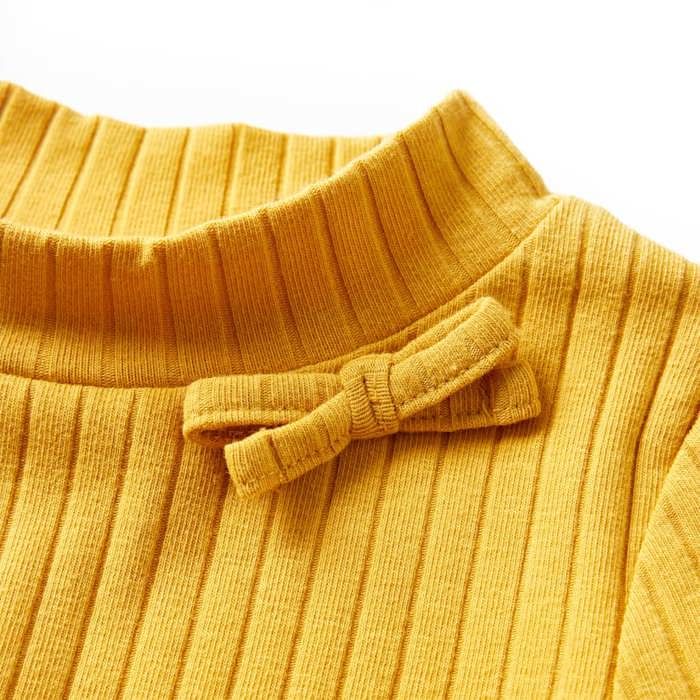 T-shirt enfants à manches longues tricot côtelé ocre foncé 92/104/116/128/140