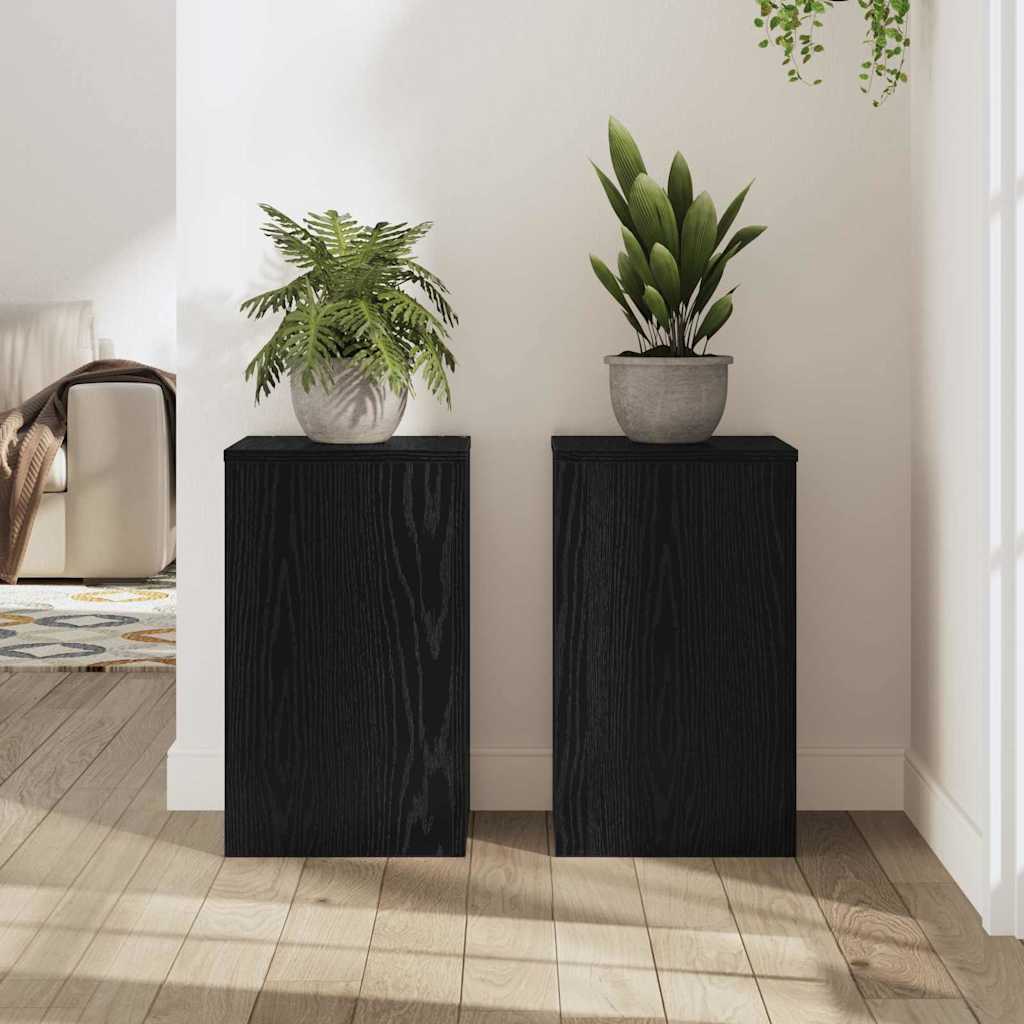 Plant Stand 2 Pcs Black Oak Look 30 X 30 X 50 Cm