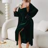 Fiyun Elegant Velvet Nightgown with Sexy Slit and Backless Design - European & American Style Home Set 651