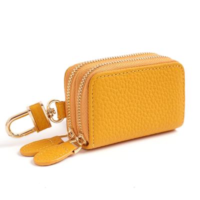 Key Case Smart Key Case Genuine Leather Carabiner Included Key Ring 2 Room Compact [imeetu] Men's Women's (Yellow)
