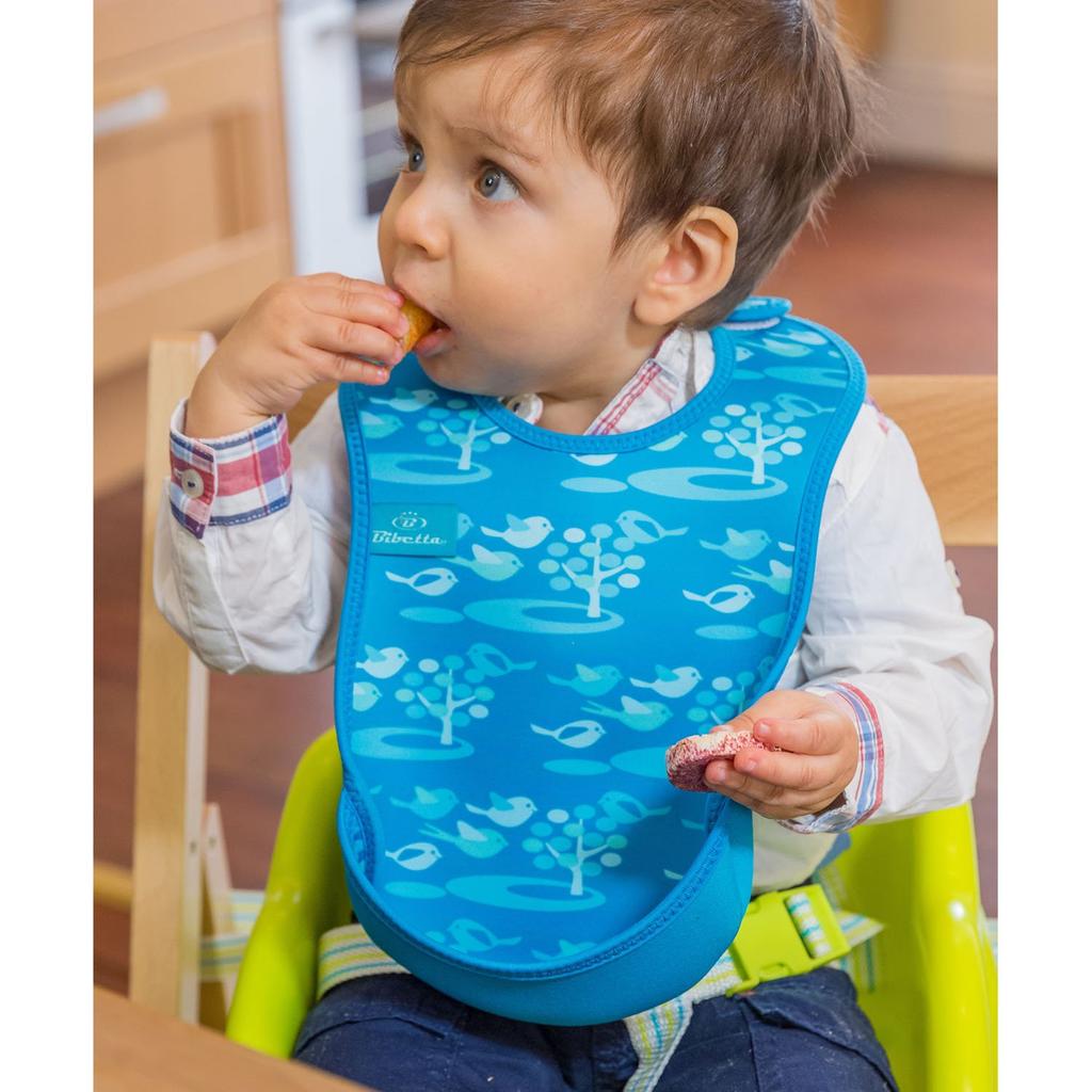 Bibetta Ultra Machine Sleeveless Bib for Baby Food and Bib, Washable, Daycare, 2-Pack, Bird/Turquoise