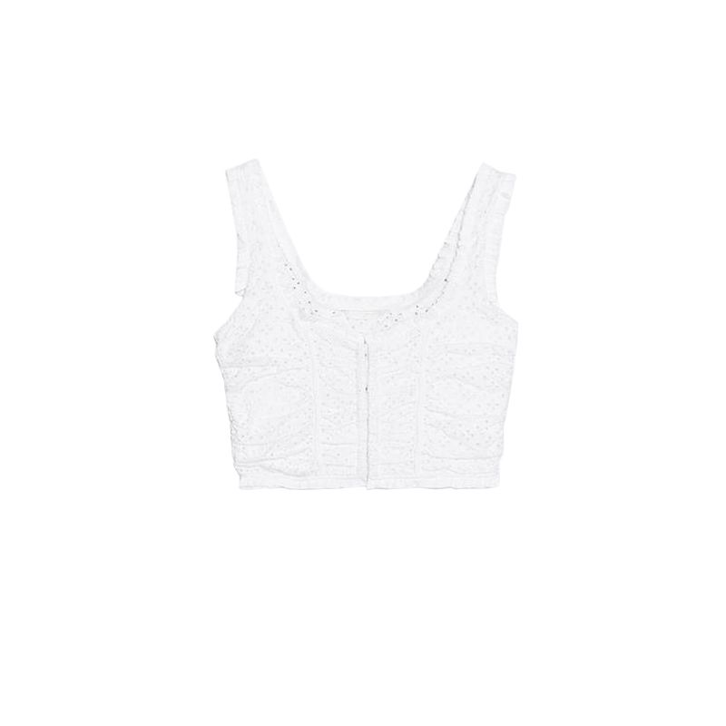 Spring and Summer Women's Clothing Metal Hooks Cotton French Hollow Embroidered Wide Shoulder Strap round Neck Tops 4174380