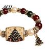 Stackable Charm Jewelry Christmas Beaded Stretch Bracelets, Faux Pearl Beads Fashion Holiday Accessory Santa Claus/Tree/Elk/Stocking Bracelet,