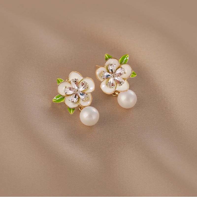 2023 S925 Silver Camellia Pearl Stud Earrings - Simple & Fashionable Flower Design