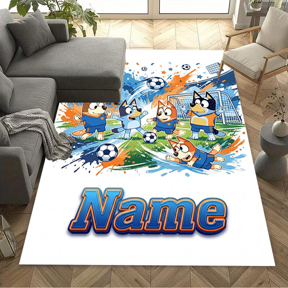 Football Fun Bluey Customize Your Name Area Rug Design for Hallway Bedrooms Entryway Study room Antislip Carpet Anime Office Decor Wedding Party Gift