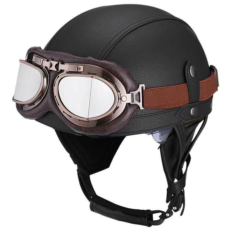 Vintage Personality Helmet Lens Standard Motorcycle Half Helmet Scooter Cruise Leather Helmet Prince Helmet
