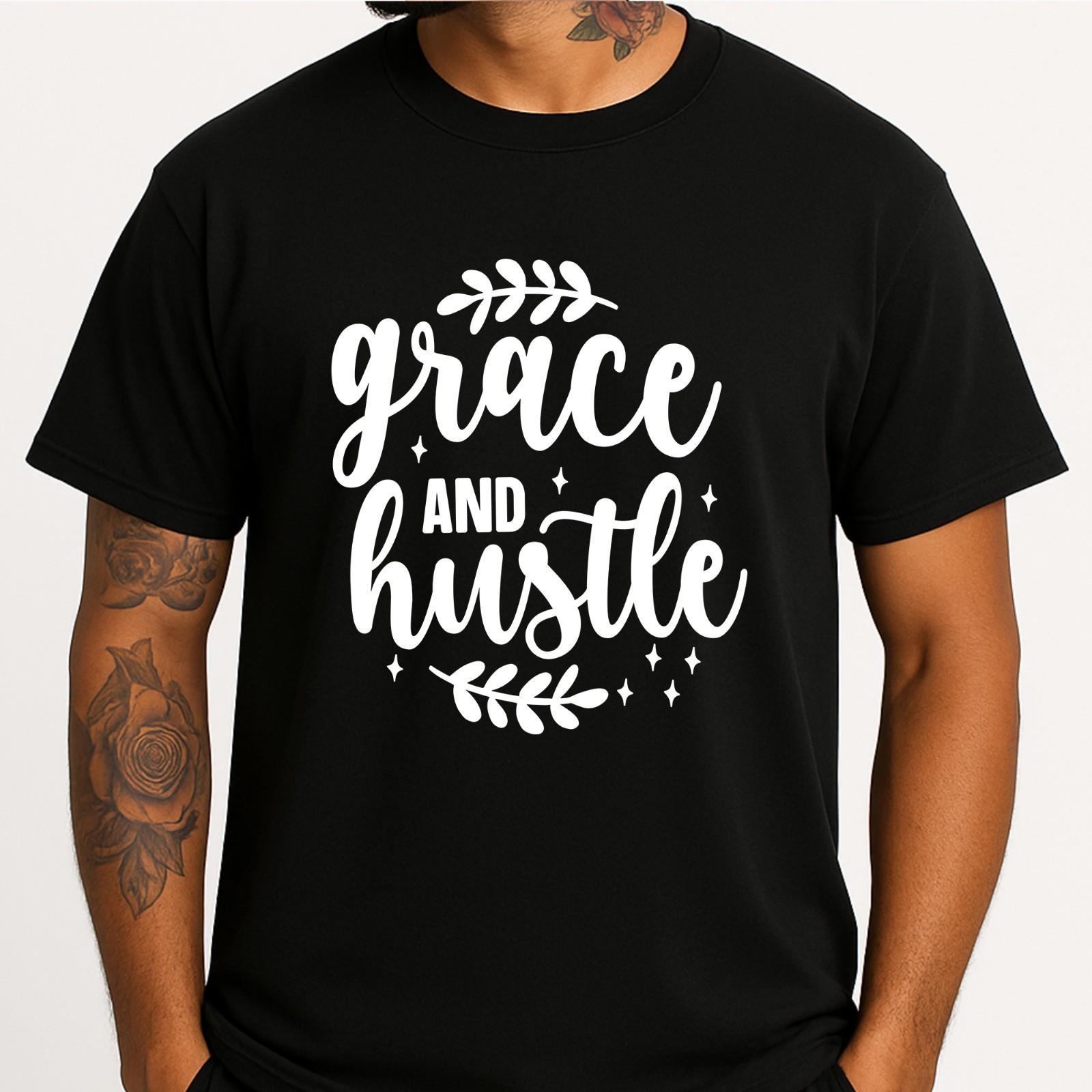 Grace and Hustle Shirt Women Motivational Quote Tee Inspirational Graphic Top XL