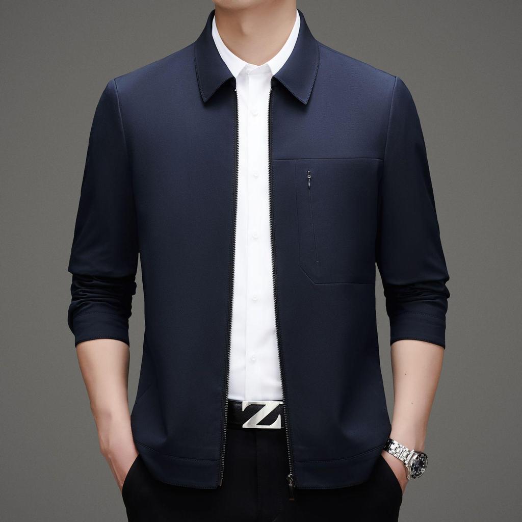 Luxury 2025 Spring/Autumn Men's Casual Lapel Jacket - Mid-aged Cadre Style, Perfect for Father's Wear.