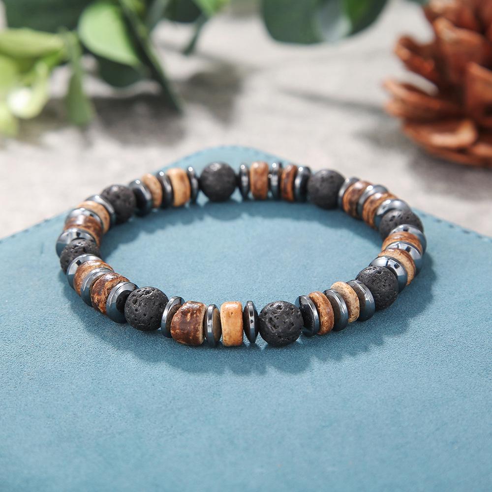 Trendy Turquoise Beaded Men's Bracelet with Black Onyx and Alloy