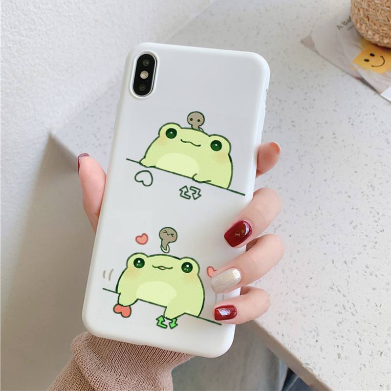 Cute Cartoon Frog Phone Case for iPhone 11 12 13 Mini Pro Xs Max 8 7 6 6S Plus X XR Solid Candy Color Case