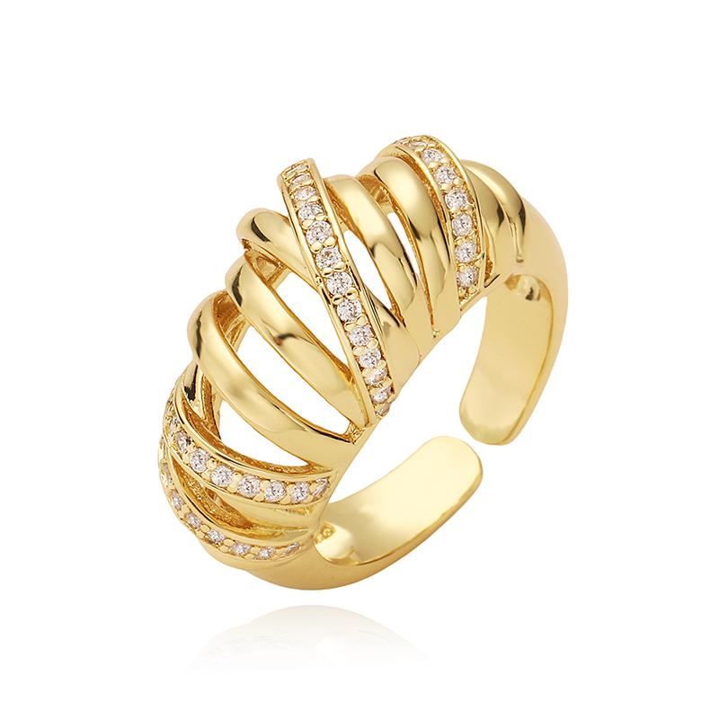 

HECHENG, 18K Golden Plated Luxury High End Women s Jewellery Ring With CZ Stones And Floral Motifs In Geometric Metal Ring resizable