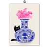 Fashion Colorful Cat Vase Leaf Flower Illustration Wall Art Canvas Painting Abstract Plant Posters Prints Pictures for Kids Room