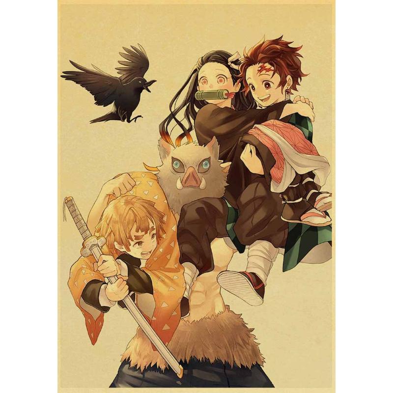 Klassieke Anime Demon Slayer Posters Esthetische Retro Kraftpapier Poster Home Decor Muurstickers Slaapkamer Bar Cafe Art Schilderen