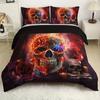 Colorful Rose Skull Flame Duvet Cover Set - Soft and Breathable Bedding for Bedroom, Guest Room, and Dorm Decor With Pillowcases
