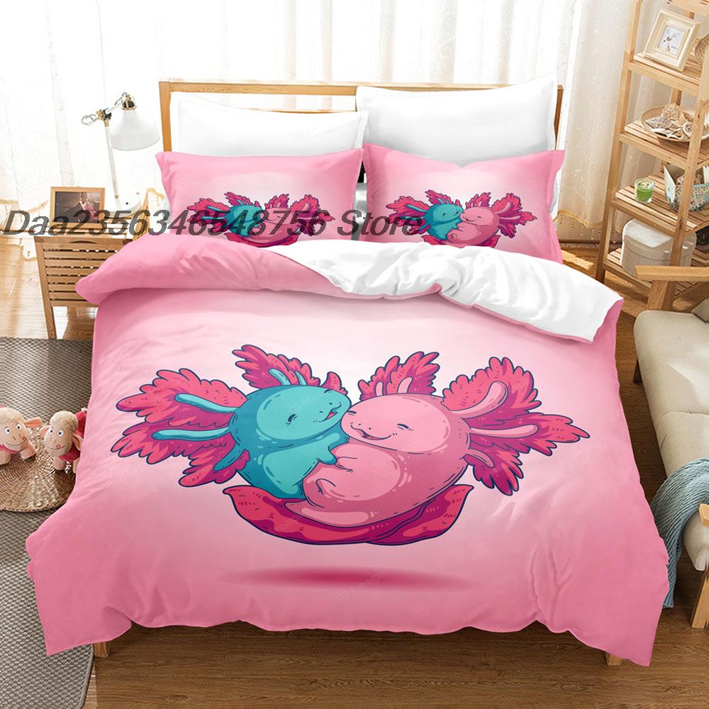 Comforter New Animal Axolotl Bedding Set Single Twin Full Queen King Size Bed Set Aldult Kid Bedroom Duvet Sets Cartoon Bed