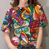 Summer Round Neck Butterfly Pattern 3D Print Top Fashionable Casual Short Sleeved Women's T-shirts