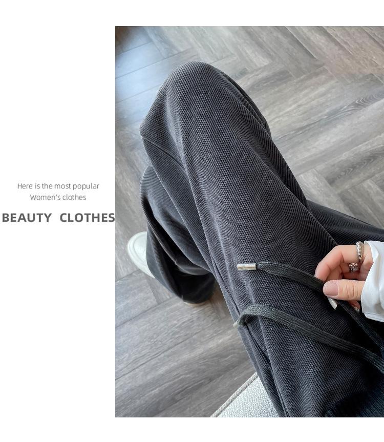 Women's Plus Size Winter 2025 High Waist Wide Leg Fleece-Lined Black Chenille Sweatpants